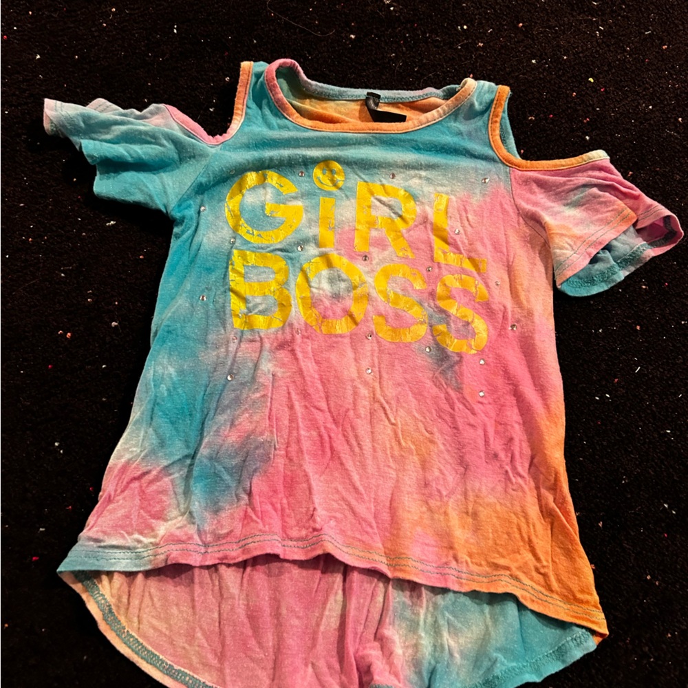 Denny’s boutique revelations Girl boss tie dye cold shoulder shirt